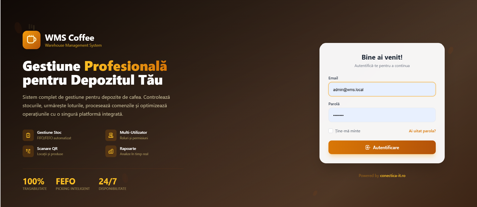 WMS Coffee – Sistem de Gestiune pentru Depozite de Cafea