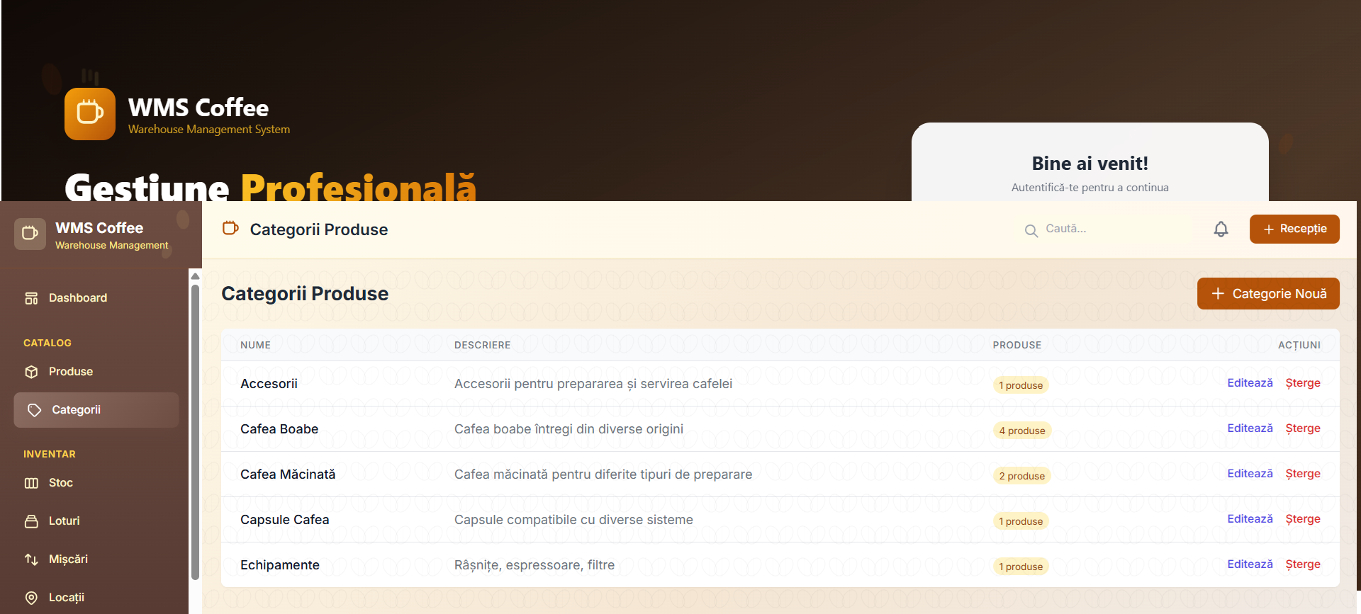 WMS Coffee – Sistem de Gestiune pentru Depozite de Cafea