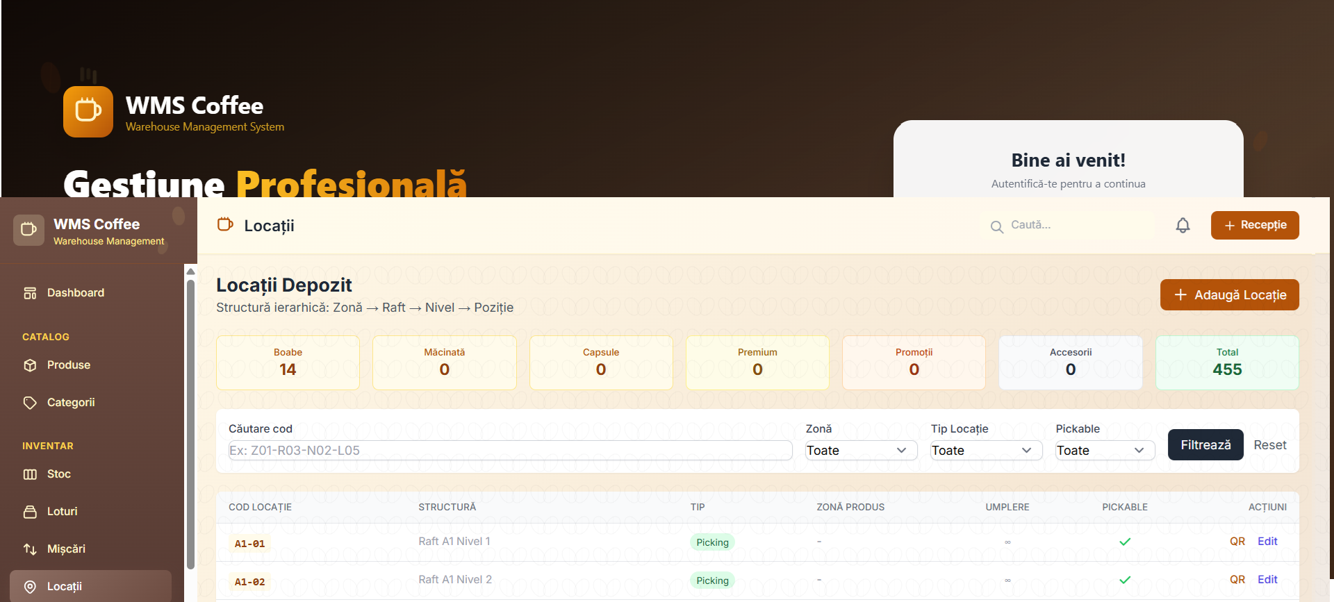 WMS Coffee – Sistem de Gestiune pentru Depozite de Cafea