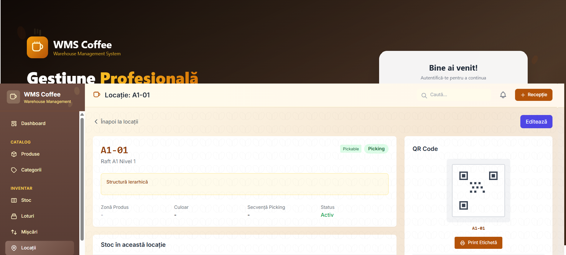 WMS Coffee – Sistem de Gestiune pentru Depozite de Cafea