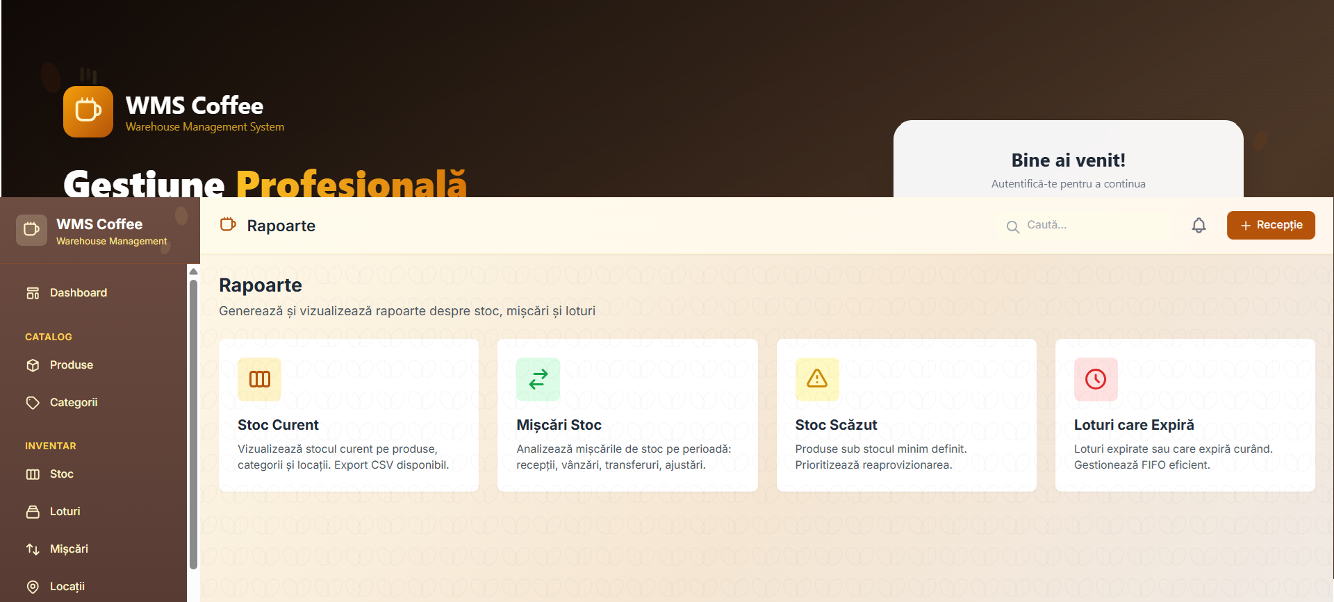 WMS Coffee – Sistem de Gestiune pentru Depozite de Cafea