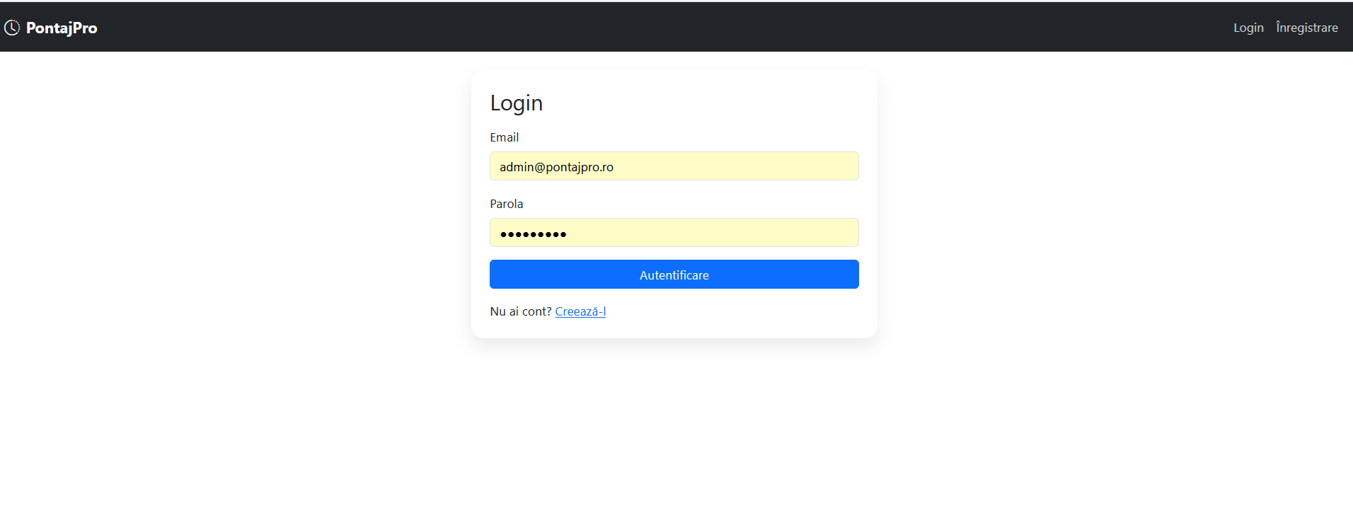 PontajPro - aplicatie pentru pontaj